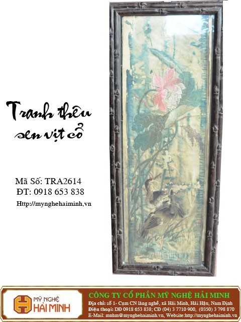 Tranh Thêu sen vịt cổ -  Mã số TRA2614 