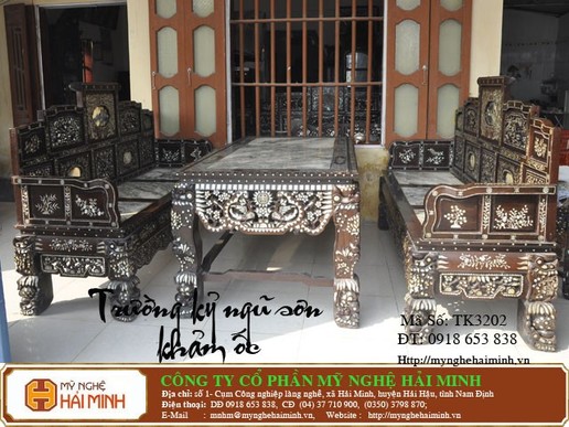 Trường kỷ ngũ sơn khảm ốc tứ diện -  Mã số TK3202