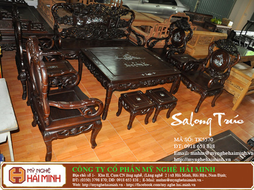 Bộ salong trúc 10 món gỗ gụ khảm ốc - Mã số SAL5570