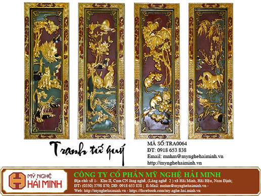 Tranh tứ quý ngựa chuột thỏ chó - mã số TRA0064