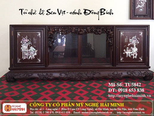 Tủ chè Sen Vịt - cánh khảm Đông Bích - Mã số: TU5842