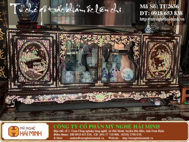 Tủ ch&egrave; gỗ trắc cao cấp khảm ốc