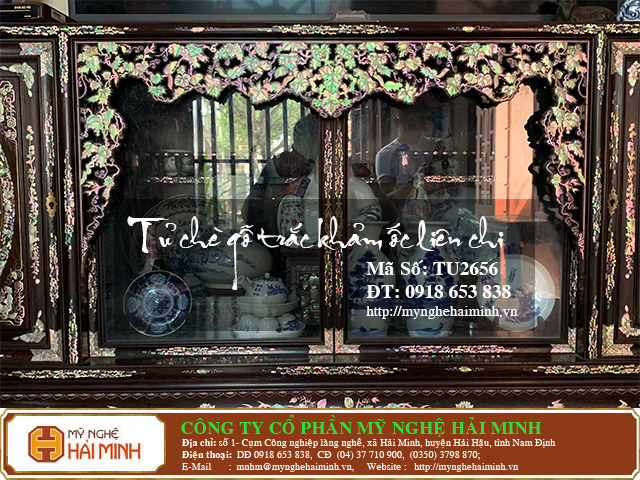 Tủ ch&egrave; gỗ trắc khảm ốc li&ecirc;n chi - M&atilde; số: TU2656