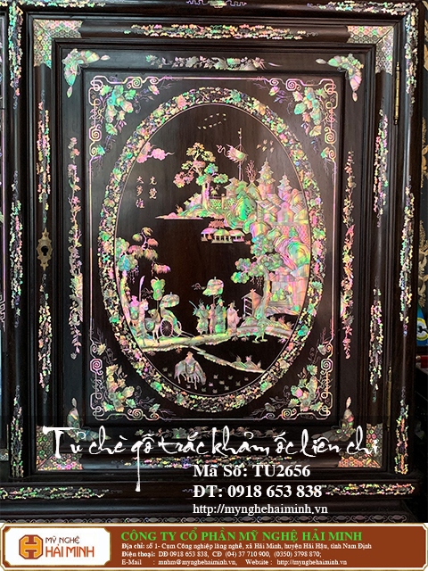 Tủ ch&egrave; gỗ trắc khảm ốc li&ecirc;n chi - M&atilde; số: TU2656