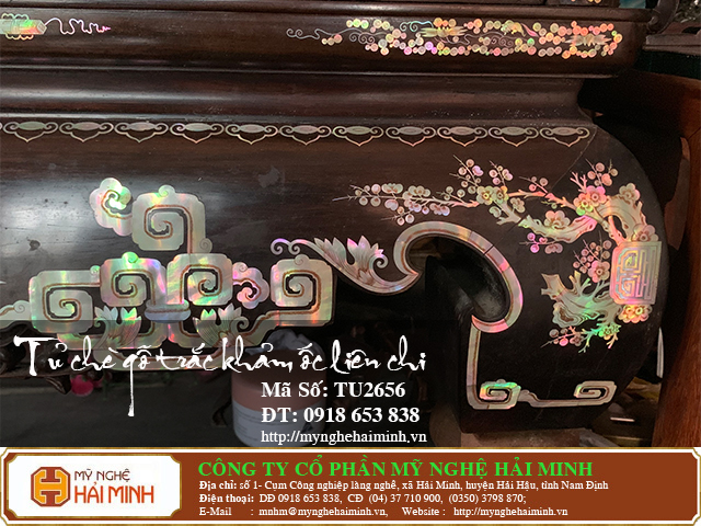 Tủ ch&egrave; gỗ trắc khảm ốc li&ecirc;n chi - M&atilde; số: TU2656