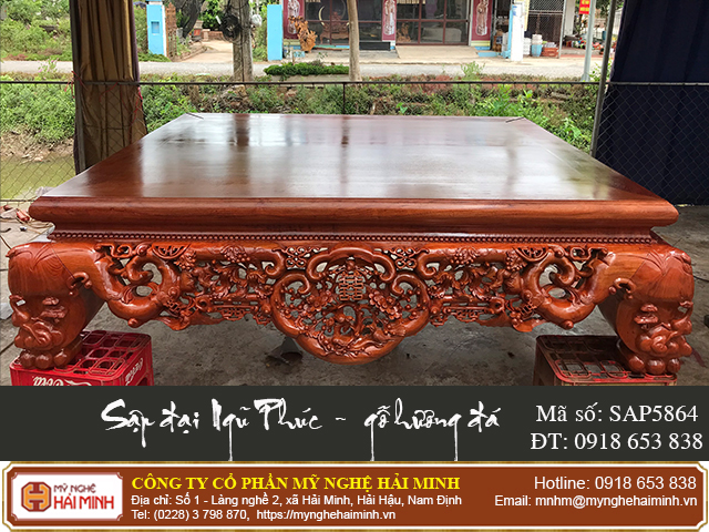 Sập Ngũ Phúc cỡ đại gỗ hương đá - Mã số: SAP5864 - 01