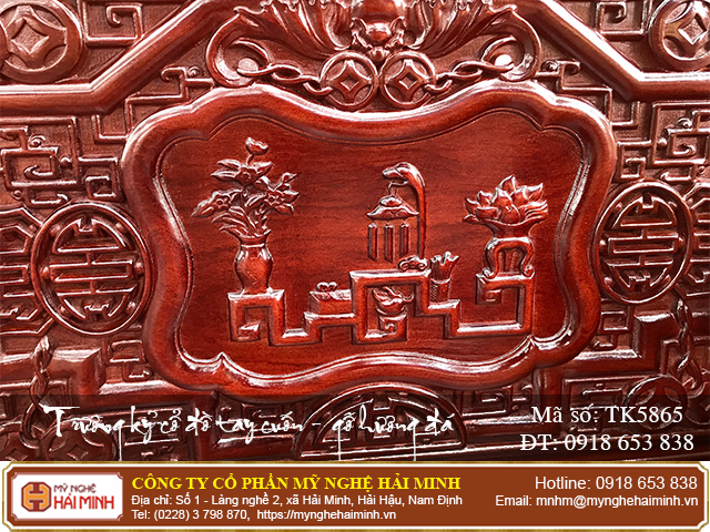 Trường kỷ cổ đồ tay cuốn gỗ hương đá - 04